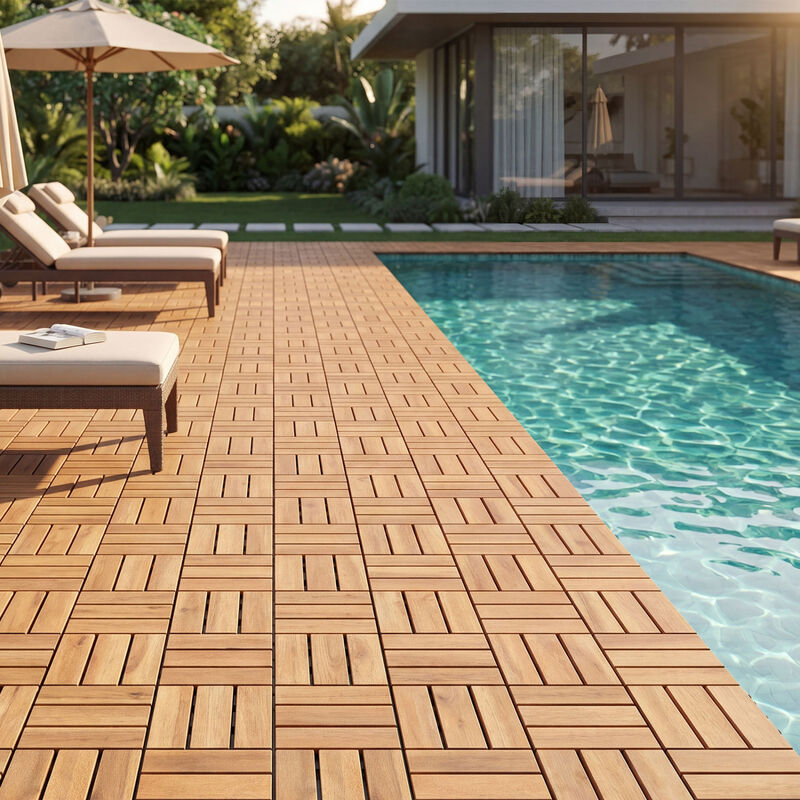 Acacia Wood Interlocking Deck Tiles 54 Piece Set for Balcony Patio and Garden-Natural image number 6