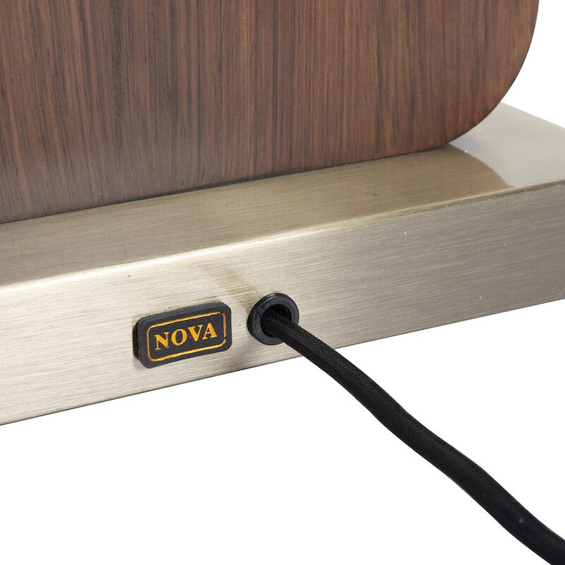 NOVA OF CALIFORNIA Laurel Table Lamp - Dark Walnut Wood Finish, Weathered Brass, White Linen Shade