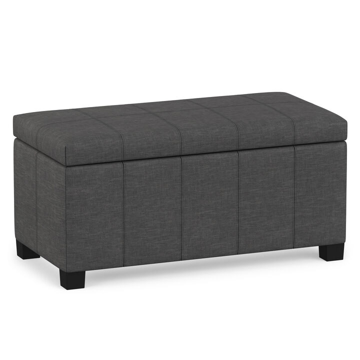 Dover 36 inch Wide Contemporary Rectangle Storage Ottoman Bench in Slate Grey Linen Look Fabric, Assembled