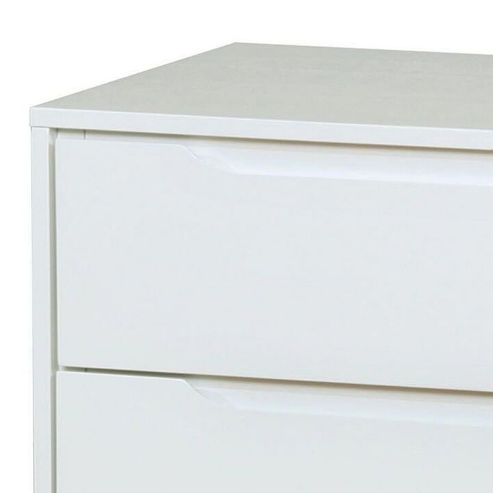 2 Drawer Wooden Nightstand with Recessed Drawer Fronts, White-Benzara