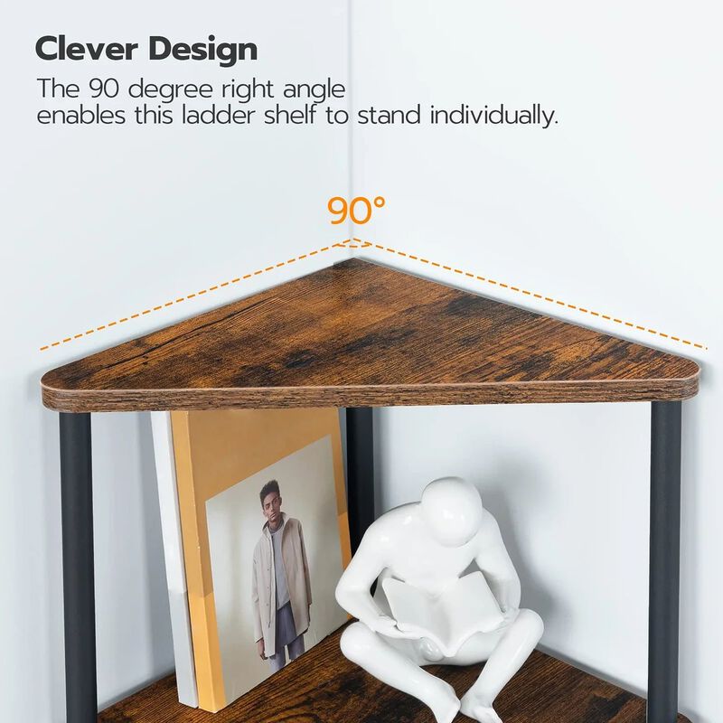 Industrial Style Corner Bookcase 5 Shelf Unit for Space Saving Storage image number 6