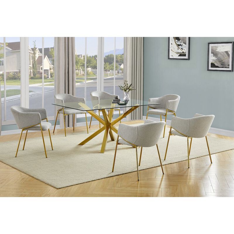 Best Quality Furniture 7Pc Rectangle Tempered Glass Dining Table With 6 Gray Side Chairs