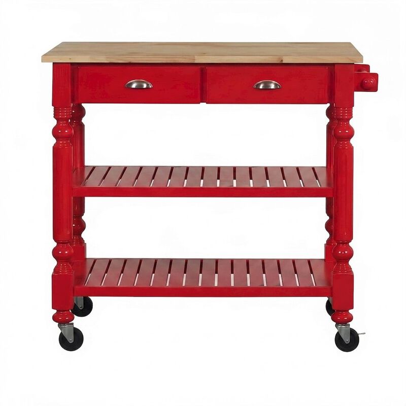 Solid Rubberwood Portable Kitchen Island Cart, Butcher Block Top, Cream image number 1