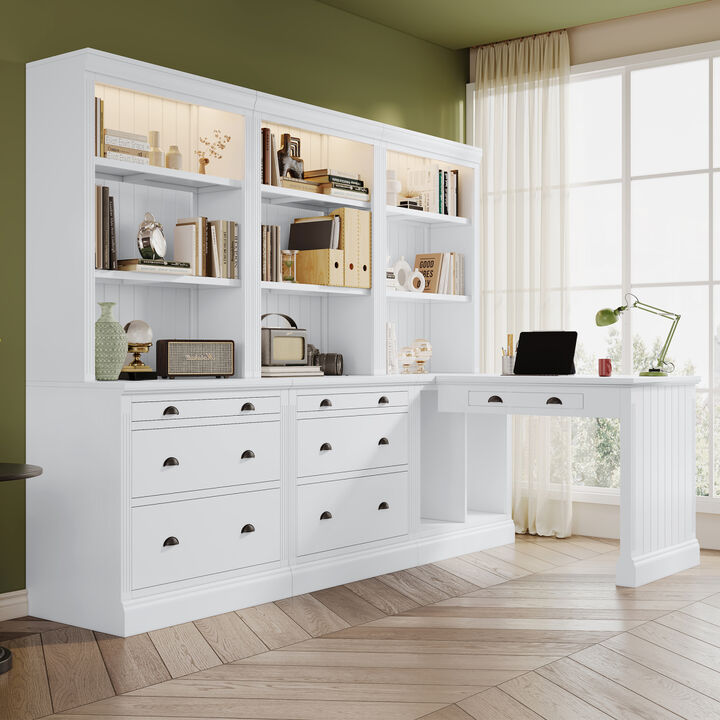 83.4"Tall 2 Bookshelf & 1 Writting Desk Suite, Modern Bookcase Suite