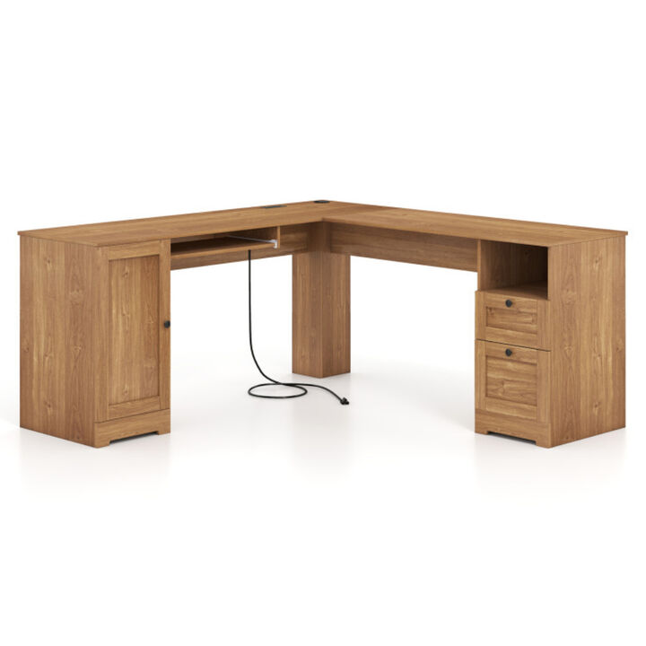 66 Inch L-Shaped Computer Desk-Oak