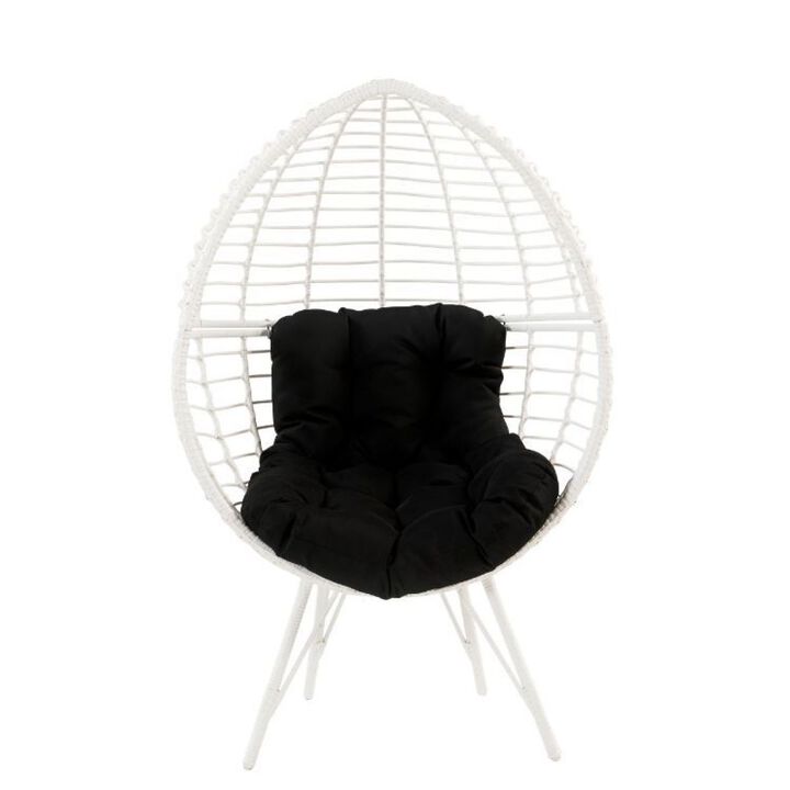 Glazed Patio Lounge Chair, Black Fabric & White Wicker
