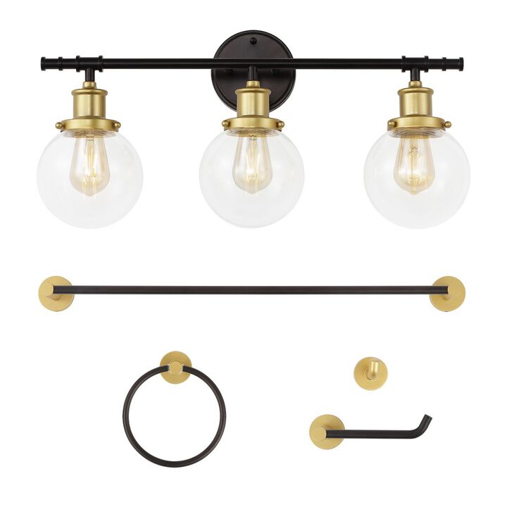 Hugo 24.5" 3-Light Farmhouse Classic Vanity Light with Bathroom Hardware Accessory 5-Piece Set