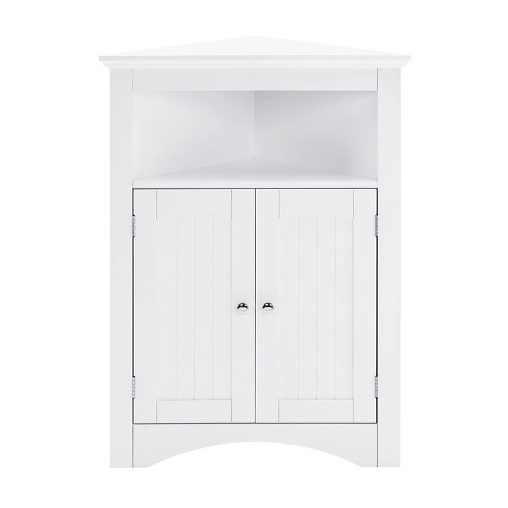 White Wood 32.3 in.H Storage Corner Cabinet with Shelves and Storage