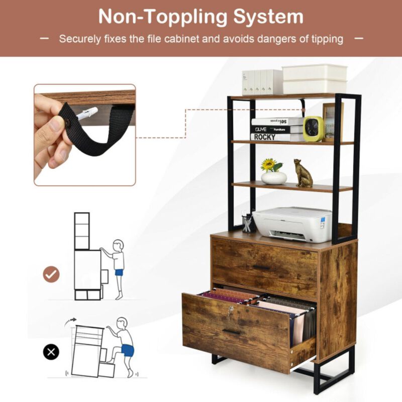 Hivvago Letter Size Lateral File Cabinet with Lock and Bookshelf