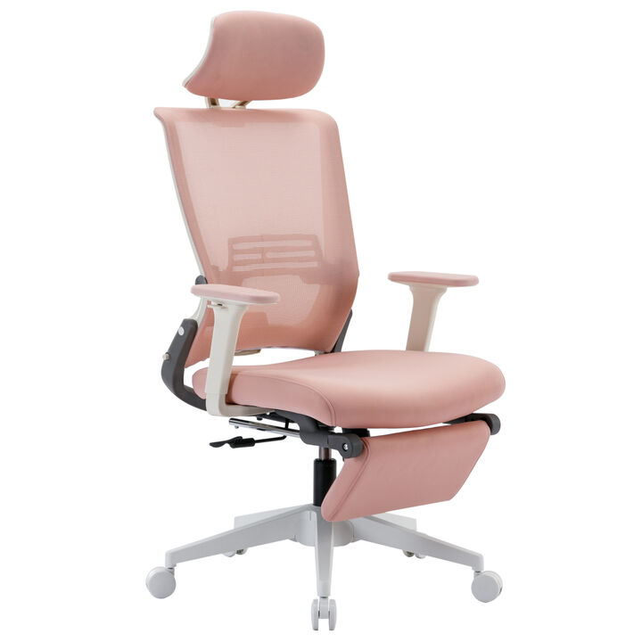 High Back Office Chair with 2d armrest and Footrest, tilt function max 128, pink