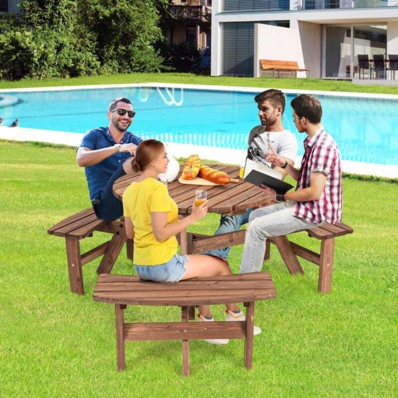 Hivvago Solid Cedar Wood Outdoor Picnic Table with 3 Benches Patio Garden Dining Set