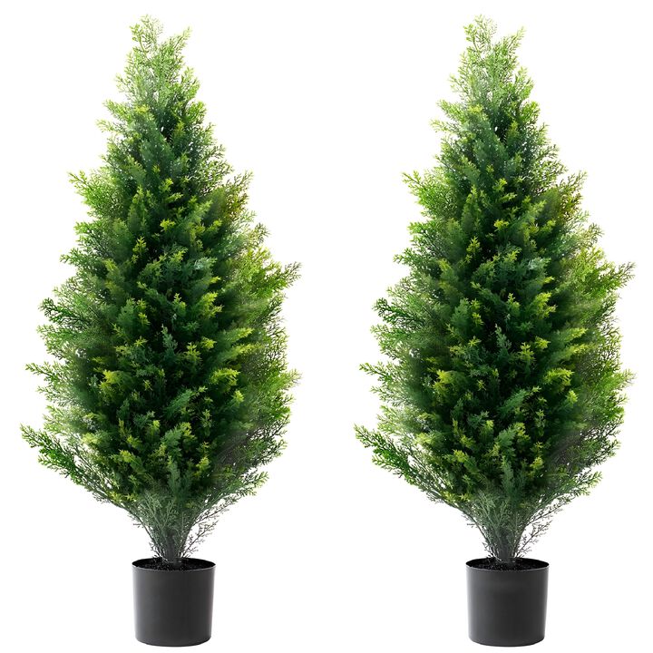 Set of 2 Artificial Cedar Topiary Trees UV Rated Faux Evergreen Plants for Indoor Outdoor-Green