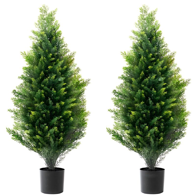 Set of 2 Artificial Cedar Topiary Trees UV Rated Faux Evergreen Plants for Indoor Outdoor-Green image number 0