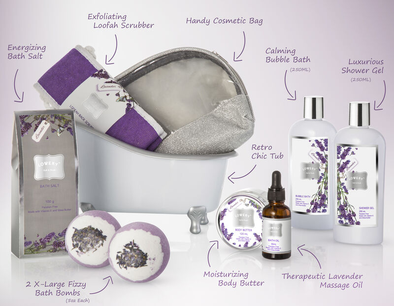 Lovery Gift Basket Set - Lavender and Jasmine Scent - XL Bath Bombs