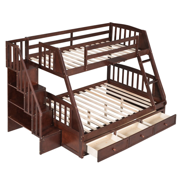 Twin-Over-Full Bunk Bed With Drawers, Ladder And Storage Staircase