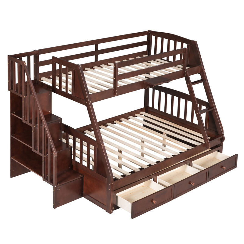 Twin-Over-Full Bunk Bed With Drawers, Ladder And Storage Staircase
