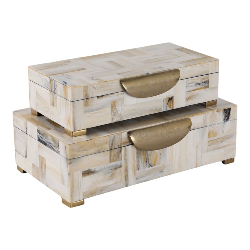 S/2 12/14" Marbled Resin Footed Boxes, Tan Multi image number 4