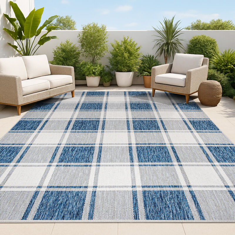 Sabine Traditional Farmhouse Bold Gingham Indoor/Outdoor Area Rug