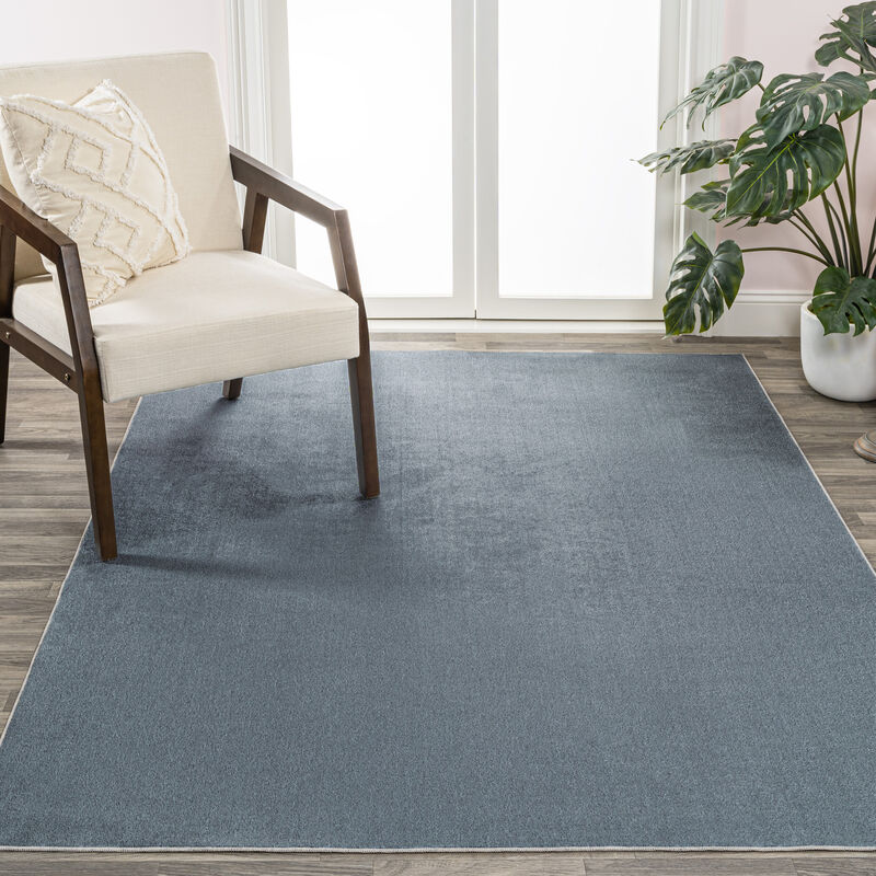 Twyla Classic Solid Low-Pile Machine-Washable Blue. Area Rug