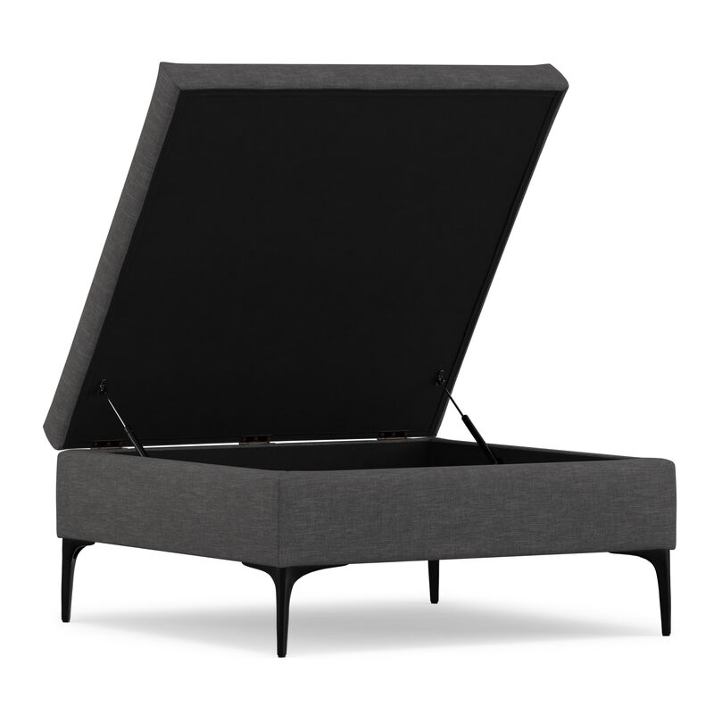 Rebecca 36 inch Wide Contemporary Square Mid&nbsp;Century Coffee Table&nbsp;Storage Ottoman with Lift Up Lid in Slate Grey Polyester Linen, Assembled image number 3