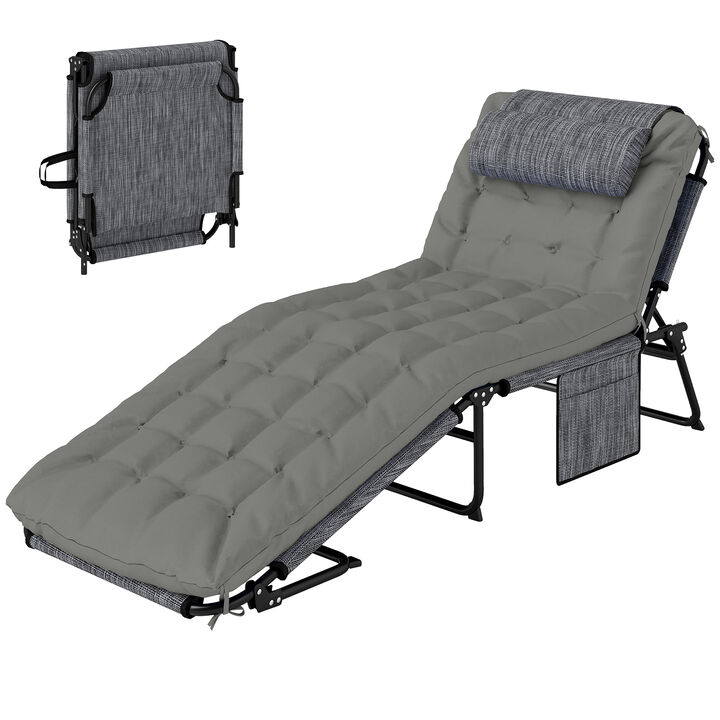 Hivvago Outdoor Reclining Pool Chair with Headrest and Side Pocket