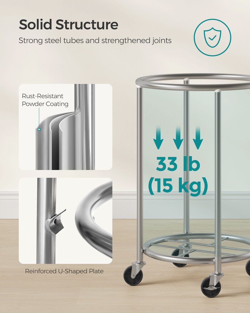 Laundry Basket with Wheels and Removable Bag, Steel Frame, 4 Casters and 2 Brakes