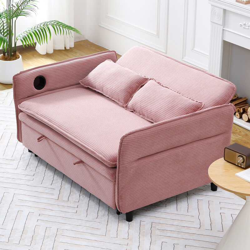 Merax letter striped fabric multi-functional sofa bed image number 5