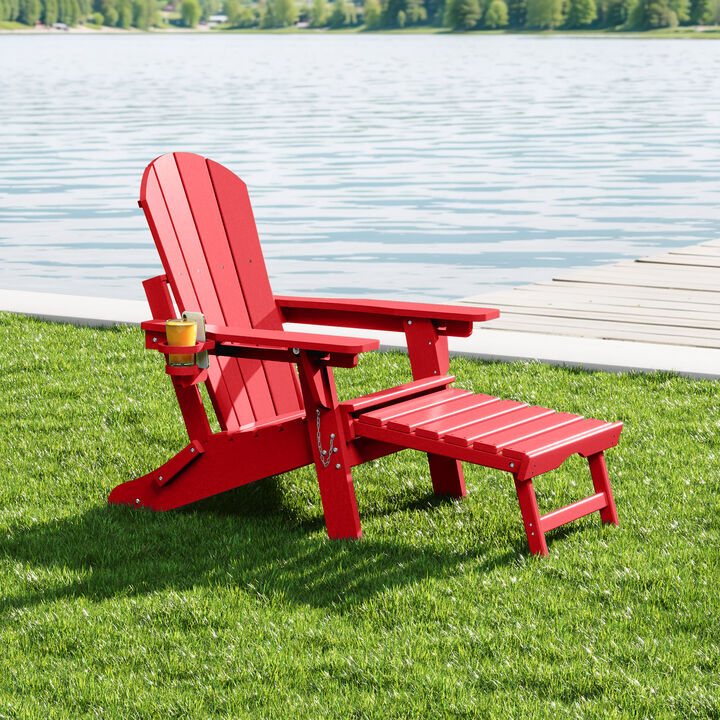 WestinTrends Folding Adjustable Adirondack Chair with Retractable Ottoman and Cup Holder