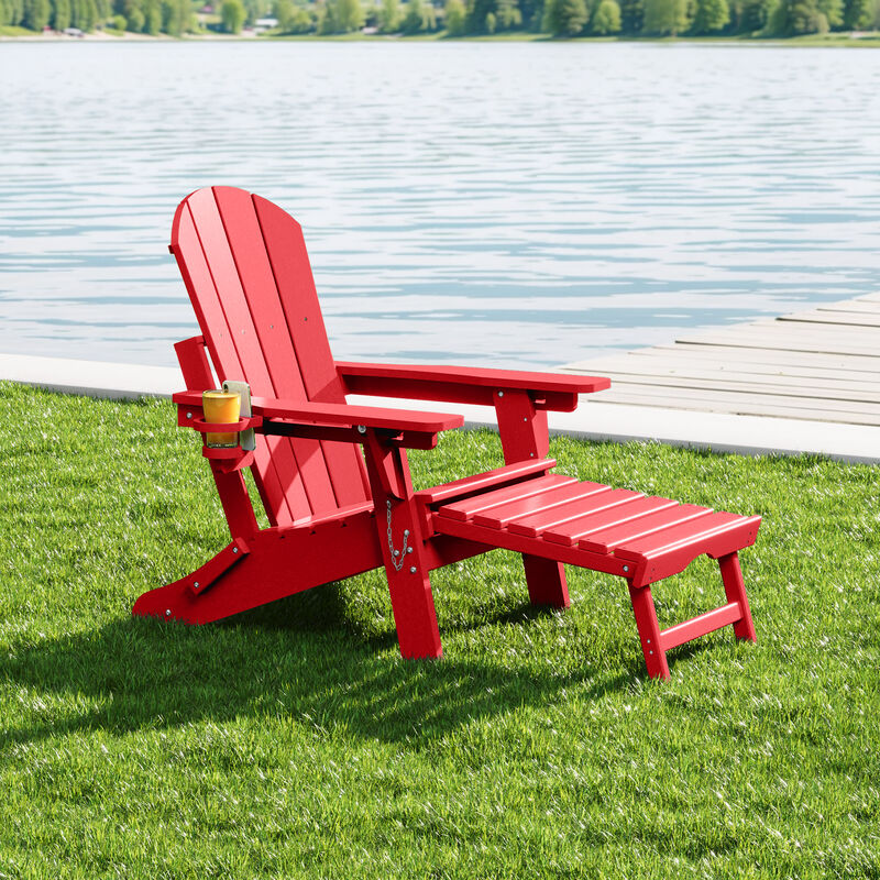 WestinTrends Folding Adjustable Adirondack Chair with Retractable Ottoman and Cup Holder image number 1