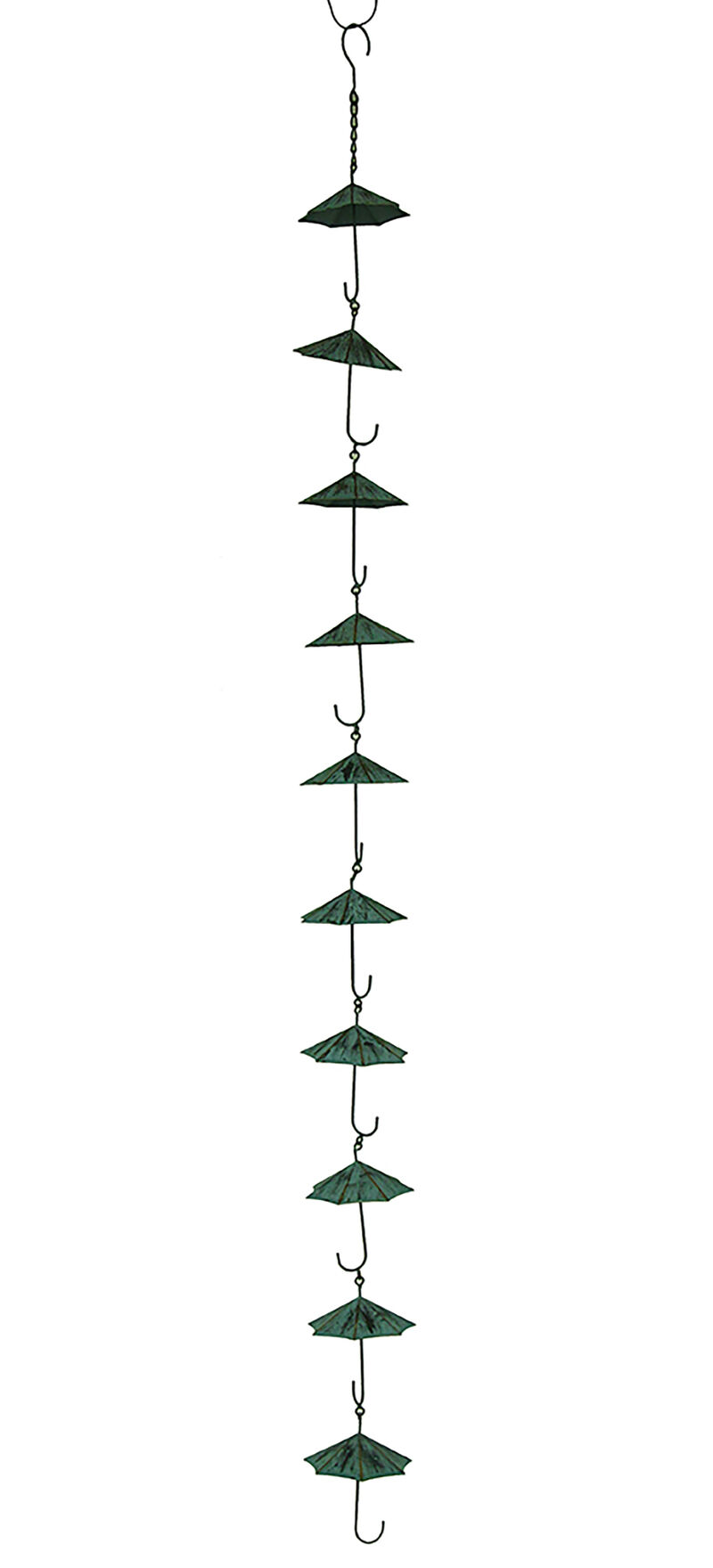 Metal Umbrella Rain Chain 61 in Teal Verdigris Outdoor Downspout Decor image number 0