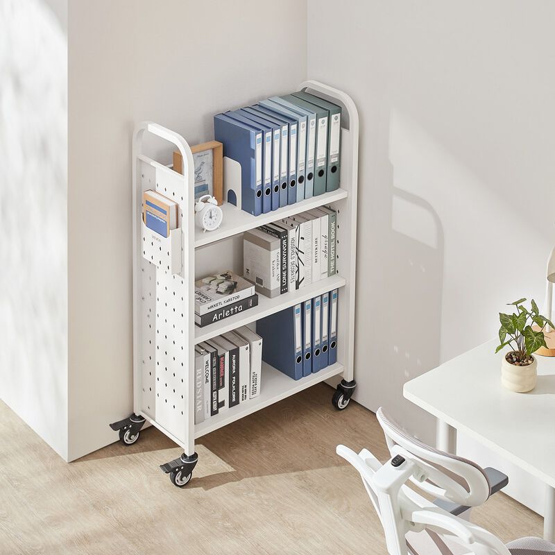 Rolling Library Book Cart with Lockable Wheels, L Shape Shelves for Home Office image number 1