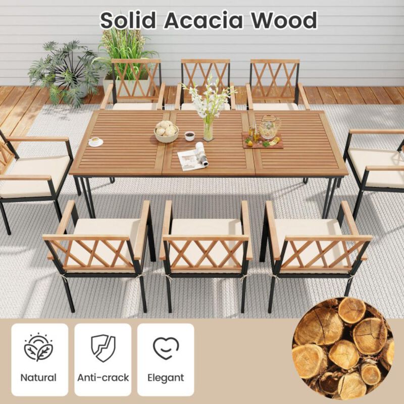 Hivvago 9-Piece Patio Dining Set 35.5 Inch Acacia Wood Table with Umbrella Hole and 22.5-Inch Wide Chairs