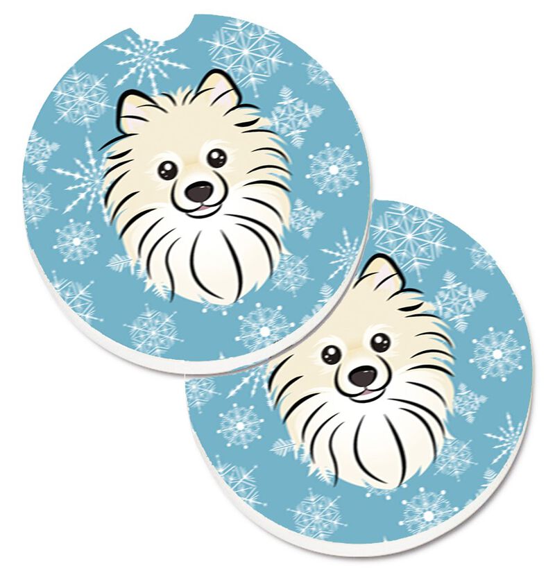 Caroline's Treasures Snowflake Pomeranian Set of 2 Cup Holder Car Coasters BB1641CARC, 2.56, Multicolor