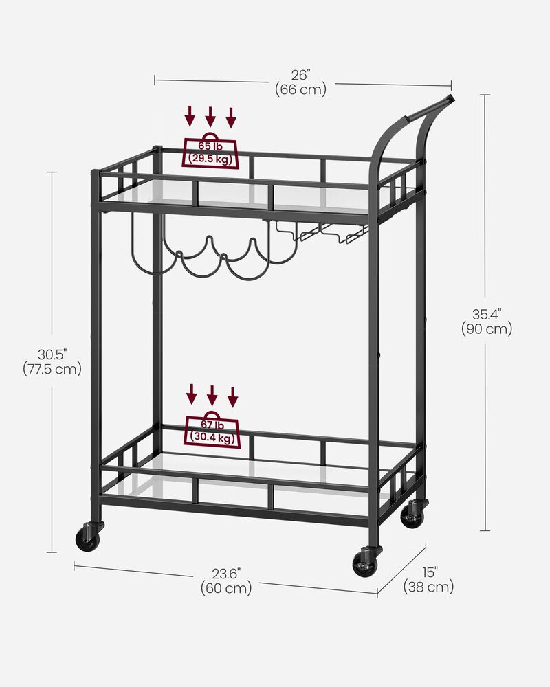 2-Tier Mirrored Bar Cart – Elegant Home Serving Trolley with Glass Shelves and Wheels for Dining or Living Room