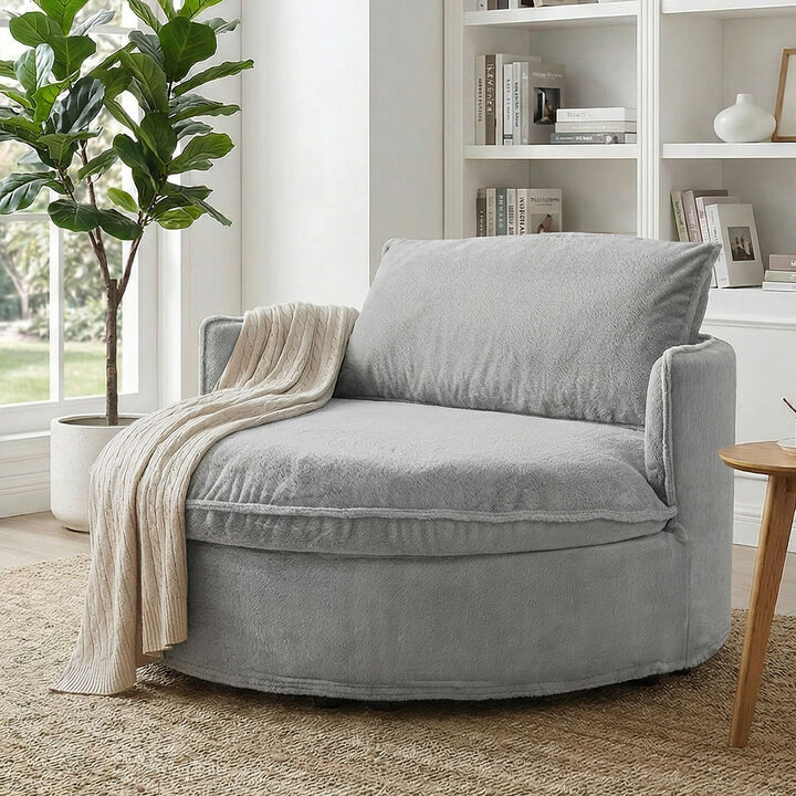 Merax 59" Round Circular Lounge Chair with Faux Rabbit Fur, 6.3" Thick Cushion
