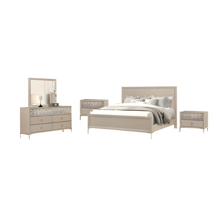 Kaira 5pc Queen Bedroom Set, 2 Nightstands, Natural Oak Brown Wood