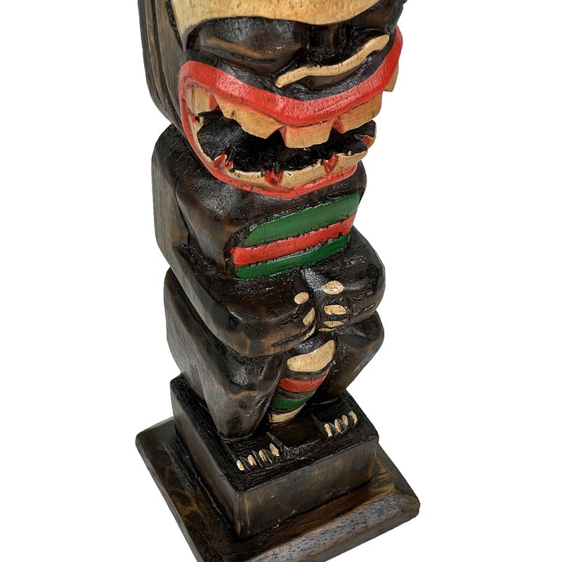 20 Inch Tall Northwest Coast Style Wooden Totem Pole Light Brown image number 5