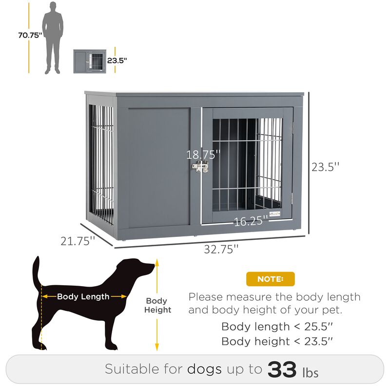 Gray Pet End Table: 33" Indoor Dog Cage with Double Doors