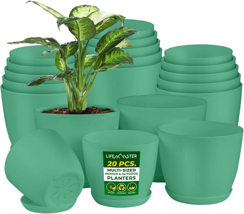 Planter Pots with Drainage Holes - Lightweight, Durable, and Space-Saving Pots for Indoor and Outdoor - Versatile Functionality, Simple Modern Design, Plastic Planter Pots