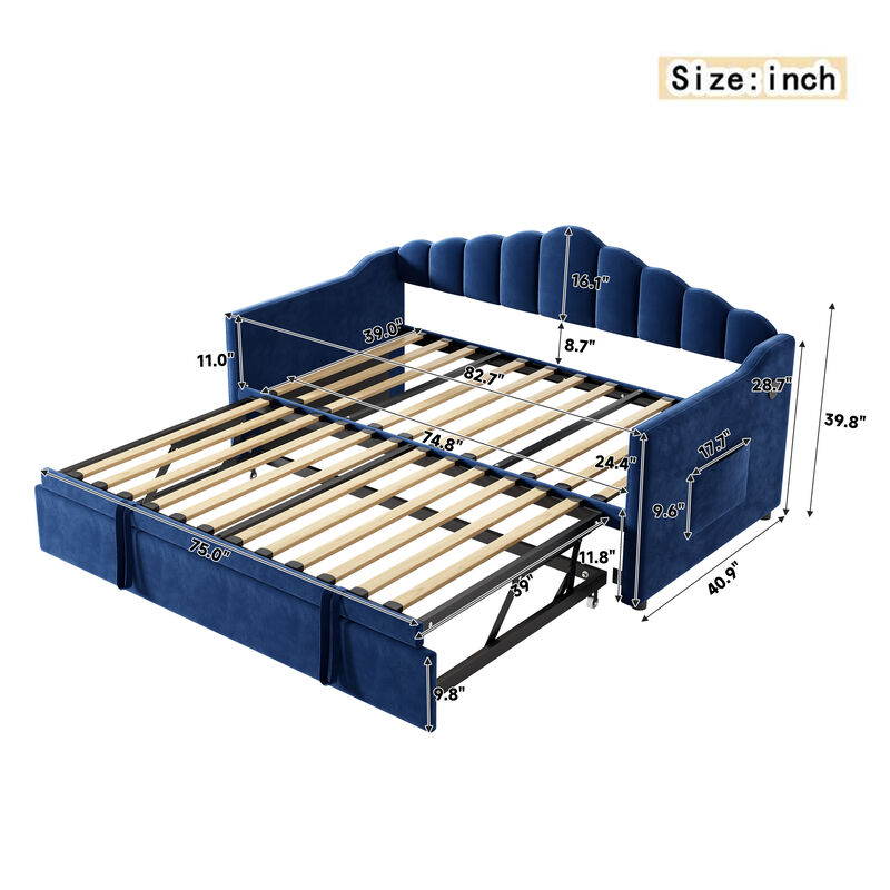 Merax Velvet Upholstered Twin Daybed with Height Adjustable Pop-Up Trundle image number 5