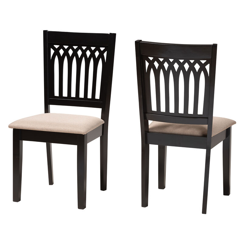Baxton Studio Genesis Cream Fabric and Dark Brown Finished Wood 2-Piece Dining Chair Set