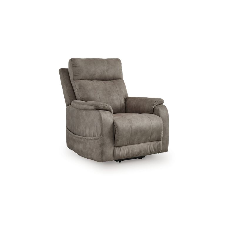 Mead Power Recliner Chair, Heat and Massage, 35 Inch Gray Faux Leather - Benzara