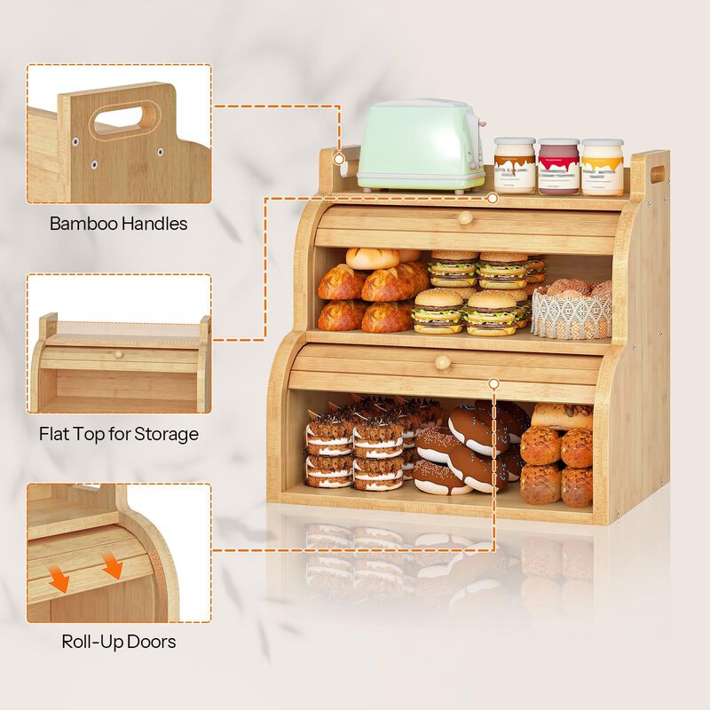 Kitchen Counter Wicker Bread Box for Fresh Bread Storage image number 5