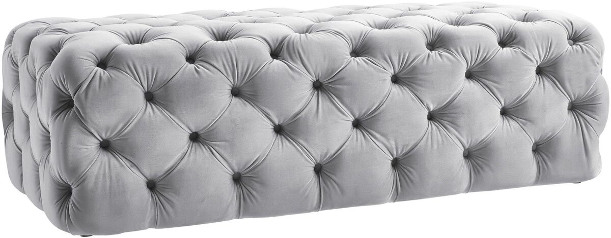 TOV Furniture The Kaylee Collection Modern Style Living Room Jumbo Velvet Upholstered Button Tufted Ottoman, Grey