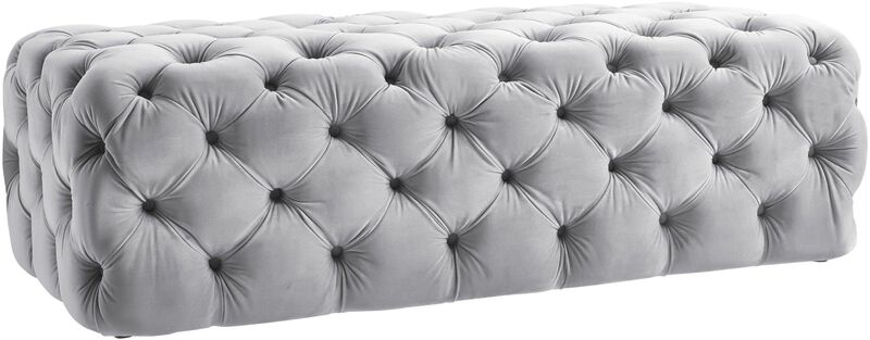 TOV Furniture The Kaylee Collection Modern Style Living Room Jumbo Velvet Upholstered Button Tufted Ottoman, Grey image number 0
