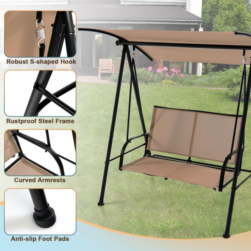 Hivvago 2-Seat Outdoor Canopy Swing with Comfortable Fabric Seat and Heavy-duty Metal Frame