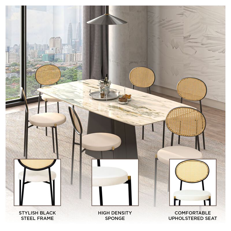 LeisureMod Euston Modern Dining Chair with Wicker Back and Velvet Seat, Indoor Kitchen, Dining Room, Home, Contemporary Side Chair Seating