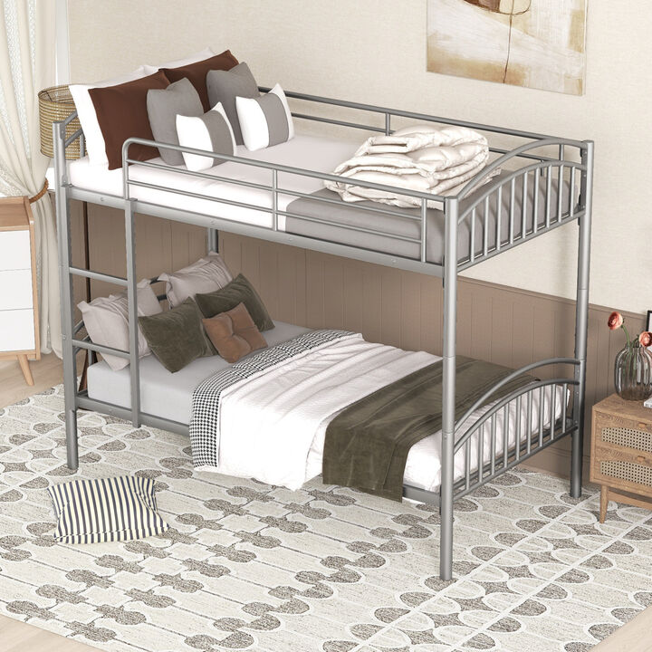 Twin Over Twin Metal Bunk Bed, Divided into Two Beds(White)