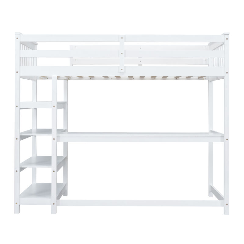 Whisen Elegant Design Twin Size Loft Bed with Storage Shelves and Desk