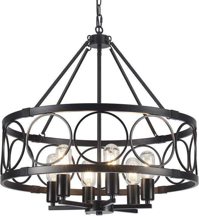 ShipItFurniture Black Farmhouse 6-Light Drum Chandelier